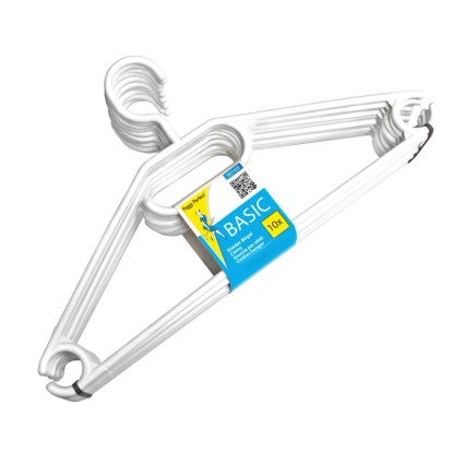 Műanyag vállfa standard 10 darabos csomag fehér és fekete színben 38 x 21 x 7 cm