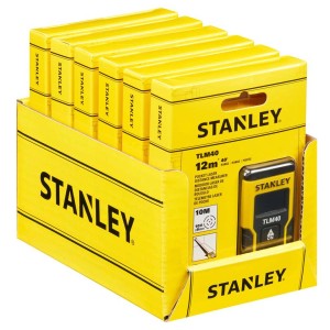 Sárga kiskereskedelmi csomagolás több Stanley TLM40 lézeres távolságmérővel.