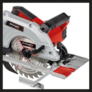 Einhell TE-CS 190/1 kézi körfűrész, piros/szürke, fűrészlappal és párhuzamos vezetővel.