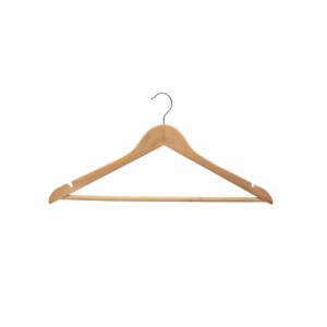 Fából készült ruhafogas fém akasztóval textil tároláshoz.