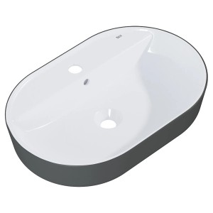 Roca Domus Oval pultra ültethető mosdó, 55 cm, antracit matt/fehér fényes, csaplyukkal és túlfolyóval.