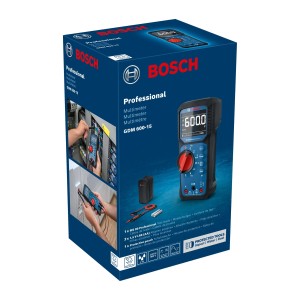 Bosch Professional GDM 600-15 digitális multiméter csomagolása mérőeszközökhöz és áramvizsgálókhoz.