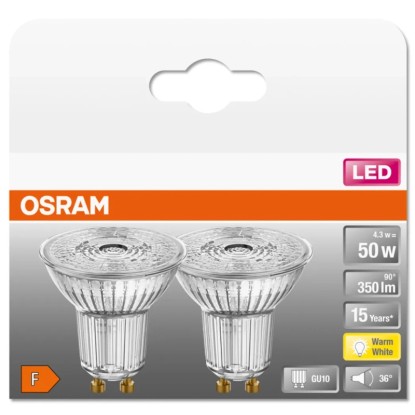 Osram LED PAR16 50 izzó GU10 4,3 W melegfehér 2 db
