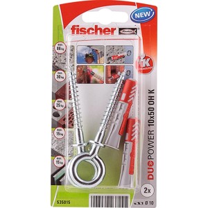 Fischer DuoPower 10x50 OH K dübel csavaros szemekkel, különböző felületekre alkalmas.