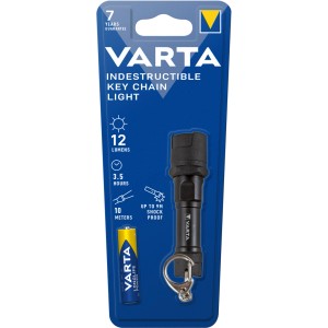 Varta Indestructible kulcstartós zseblámpa, fekete, elemmel.