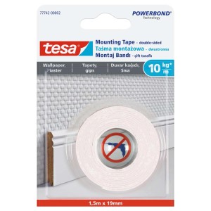 Tesa Powerbond kétoldalas ragasztószalag, 1,5 m x 19 mm, tapétához, vakolathoz, gipszhez és falazathoz.