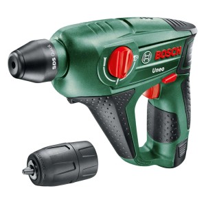 Bosch Uneo akkus fúrókalapács fúrótokmánnyal, zöld.