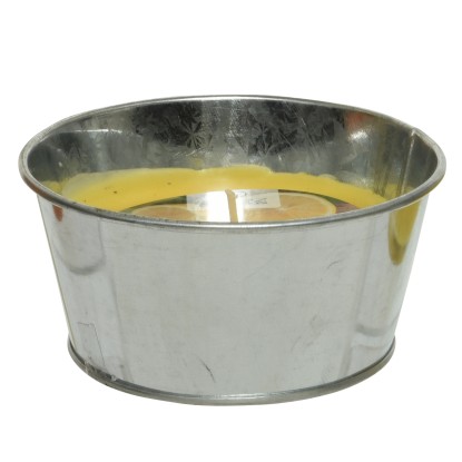 Citronella gyertya fémtálban 12 cm átmérő x 6 cm ezüst-sárga