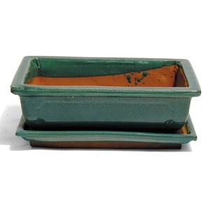Zöld bonsai tál alátéttel, Ø 25cm, bonsai fákhoz.