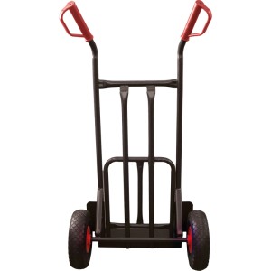 Fekete Pro-Bau-Tec talicska PU kerékkel, 200 kg teherbírással, piros fogantyúkkal.