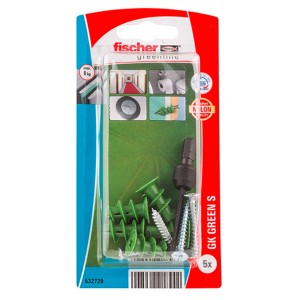 Fischer GK Green S tiplik, 5 db, zöld tiplik csavarokkal gipszkartonhoz