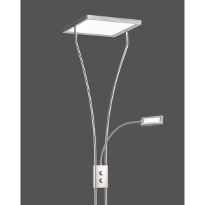 Modern, acél LED állólámpa Marian, 180-195 cm magas, mennyezeti lámpával és olvasólámpával.