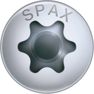 Közelkép egy Spax univerzális csavarról, 3,5 x 16 mm-es, T-Star plus meghajtással.
