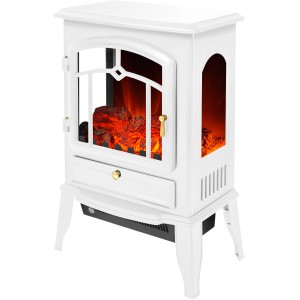 Fehér El Fuego Como elektromos kandalló fűtéssel és szimulált lánghatással.