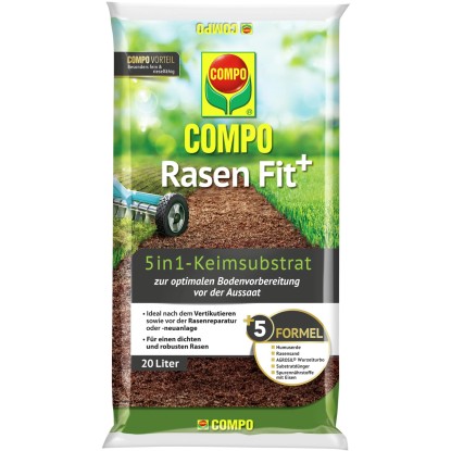 Compo Rasen Fit+ gyepföld zsák, 20 l, használati példával, gyepszellőztető.