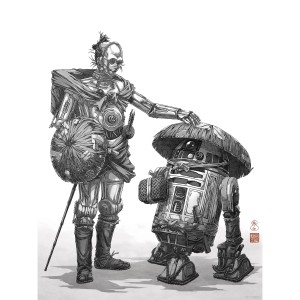 Fekete-fehér Star Wars fali kép: Samurai Droids Vision, 30x40 cm, 30x40 cm.