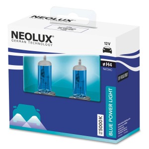 Neolux H4 Blue Power autó izzók csomagolása, 12V, autóelektronikához.