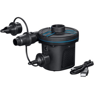 Bestway PowerTouch akkumulátoros elektromos pumpa adapterekkel és USB kábellel kempingezéshez és tartozékokhoz.