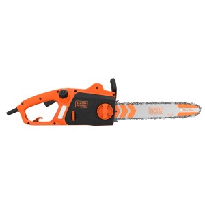 Narancs-fekete Black+Decker elektromos láncfűrész.