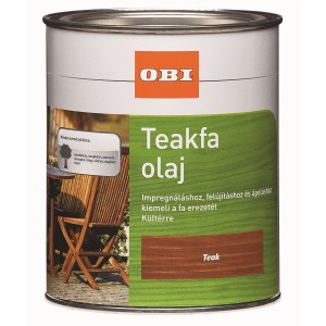 OBI Teak olaj 750 ml-es doboz faápoláshoz és impregnáláshoz kültéren.