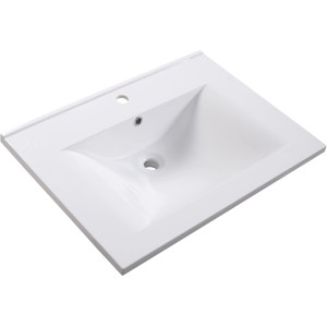 Fehér Rave 70 cm-es beépíthető mosdó öntött márványból, túlfolyóval.