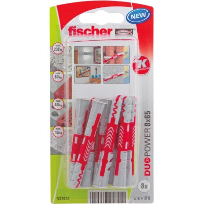 Fischer Duopower univerzális tiplik, 8x65 mm, 8 darab, biztonságos rögzítéshez különböző anyagokban.