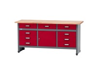 Küpper munkapad egyajtós 9 fiókkal 84 cm x 170 cm x 60 cm sötétpiros