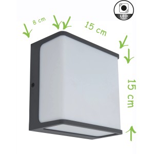 Modern, antracit színű Lutec Doblo LED kültéri fali lámpa, 15x15x8 cm, kültéri használatra.