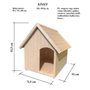 Természetes fa kutyaház méretekkel. Ideális közepes méretű kutyák számára.