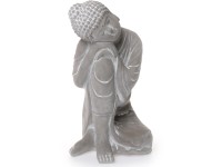 Buddha kerti szobor ülő beton 30 cm x 18 cm x 16 cm szürke-fehér