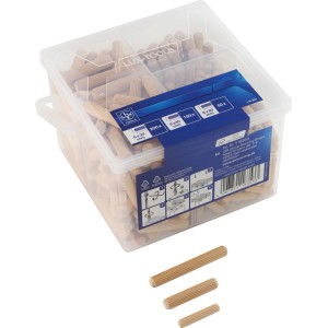 LUX-TOOLS facsap készlet vödörben, 375 hornyolt facsap 3 méretben: 6x30, 8x40, 8x60 mm.