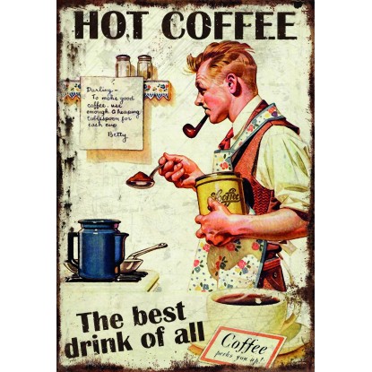 Retro-Gift kis táblakép Hot Coffee 17 cm x 12,5 cm