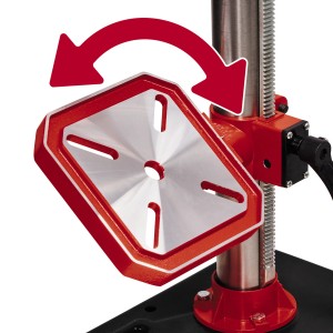 Közelkép az Einhell TC-BD 630/1 oszlopos fúrógép dönthető fúróasztaláról.