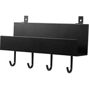 Fekete DenPanels polc 4 akasztóval (21,5 cm) falra szereléshez, csavarokkal.