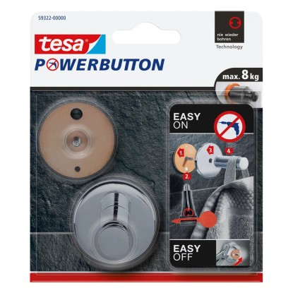tesa Powerbutton Universal erős prémium akasztó nagy króm