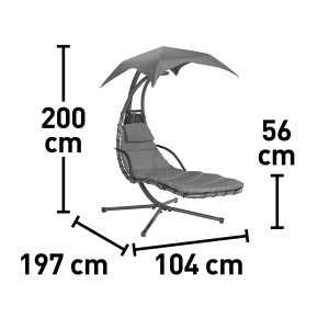 Palmdale hintaágy napellenzővel, textil antracit, méretek