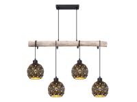 Globo Jodie függeszték lámpa 4-es 120 cm fekete - arany kristály dekorral