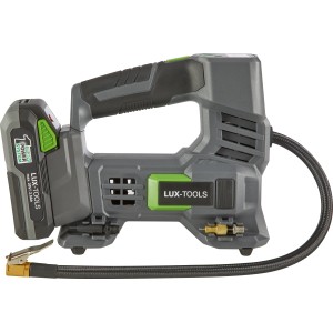 LUX Akkus kompresszor 1PowerSystem A-LP-20 Solo, szürke kompresszor akkumulátorral és tömlővel.