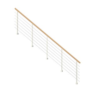 StarWood Kos fém korlát, 400 cm, fehér, tölgyfa kerek korláttal és rozsdamentes acél rudakkal.