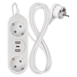 EMOS Hosszabbító 1,4 m/2 aljzat+2×USB-A+1×USB-C/fehér/PVC/1,5 mm2