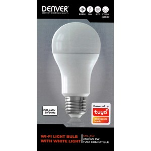 Fehér Denver WiFi LED izzó, E27, 9W okosotthon rendszerekhez.