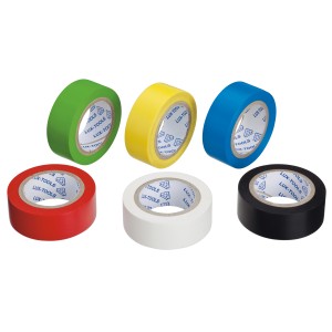 Szigetelőszalag készlet 6 színes tekercsben (sárga, piros, kék, zöld, fekete, fehér), mindegyik 4,5 m x 15 mm.