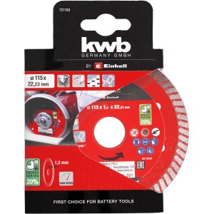 kwb Gyémánt vágótárcsa vékony, 115x1,2 mm sarokcsiszolókhoz. Kő, beton, csempe vágásához.