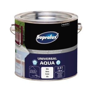 Supralux Universal Aqua zománcfesték dobozban, fehér színben. Kültéri és beltéri használatra.