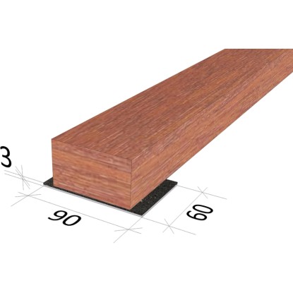 GS terasz gumi alátét (60x90 mm) fa gerenda alatt, szigeteléshez és a teraszburkolat védelméhez.