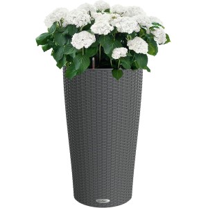Lechuza Cilindro Cottage gránit színű virágoszlop fehér hortenziával, Ø 23 cm.