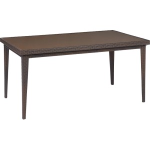Téglalap alakú, barna Davenport kerti asztal (90x160 cm) rattan hatású.