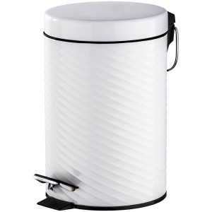 Fehér Wenko Spiro pedálos szemetes, 3L, fürdőszobába vagy irodába. Kozmetikai szemetes pedállal és hullám mintával.
