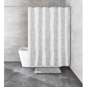 Szürke Kleine Wolke Linja Seide zuhanyfüggöny modern csíkos mintával a fürdőszobában.