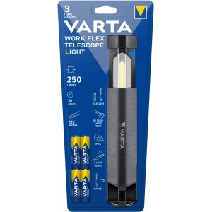 Varta Work Flex teleszkópos zseblámpa elemekkel, ideális műhelybe és kempingezéshez.